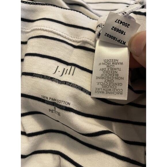 J JILL Petite S Black White Stripe 100% Pima Cotton 3/4 Sleeve V Neck Knit Top - Picture 4 of 7